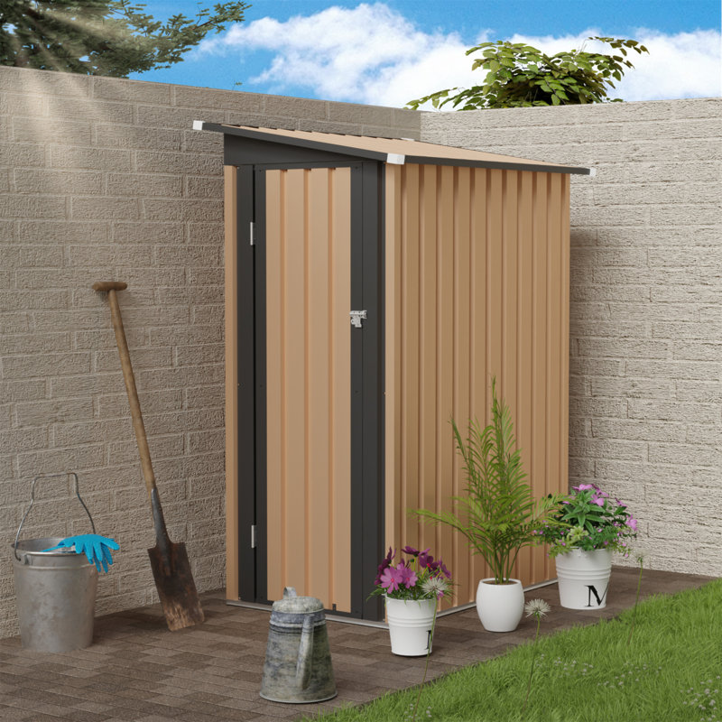 4.27 FT X2.42 FT Metal Garden Shed 5 X 3 FT Pent Roof With Side Hinge Door