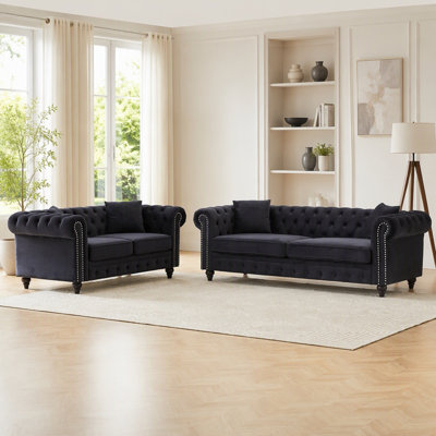 Canapé combo 3 places + 2 places FX Canapé de salon moderne avec structure en bois massif et pieds en bois, 4 coussins, meubles d'appoint pour le salon, le salon et le bureau