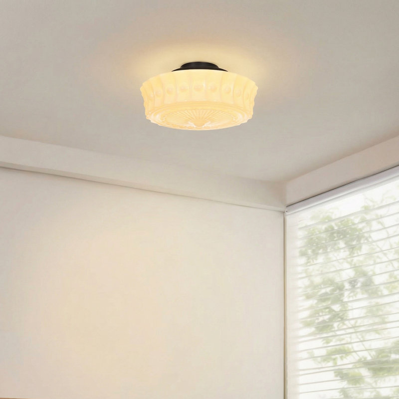 White Glass Semi Flush Ceiling Light