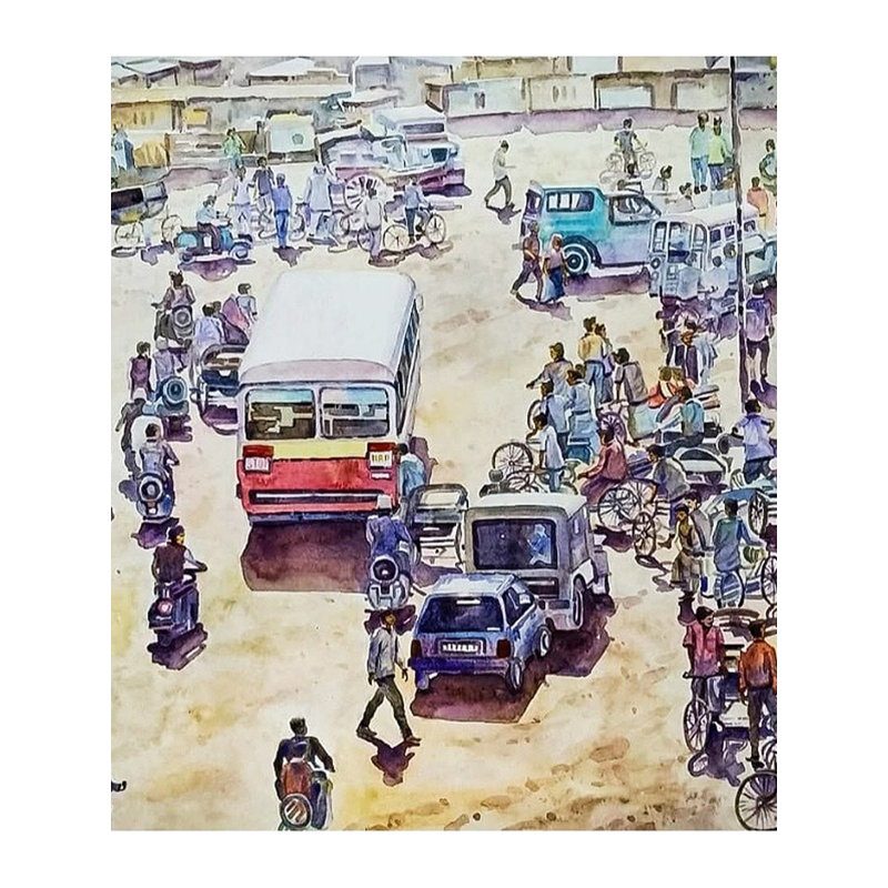 Paysage urbain occupé | Aquarelle sur papier | Décoration murale