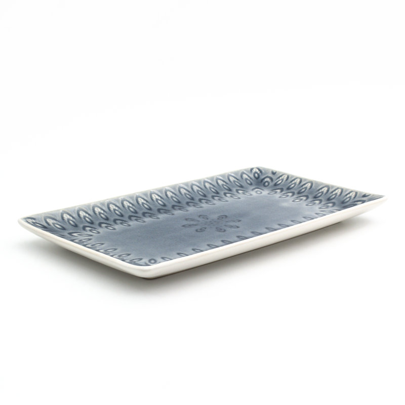 Peacock Rectangular Platter, Gray