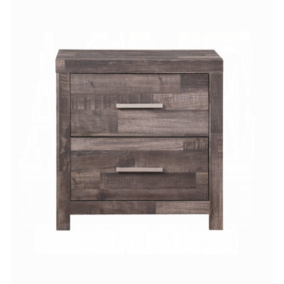 Contemporary Oak Finish Wooden Nightstand Two Drawers Storage Bedroom Furniture 1Pc Beside Table Plank Pattern