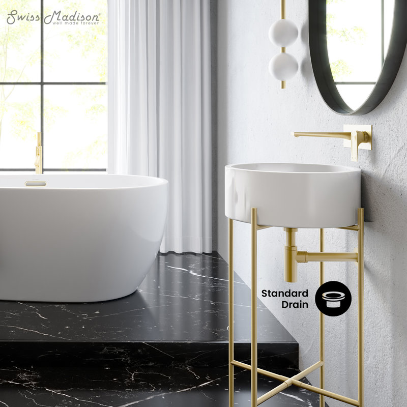 Monaco 16.5" Round Console Sink, White Basin, Brushed Gold