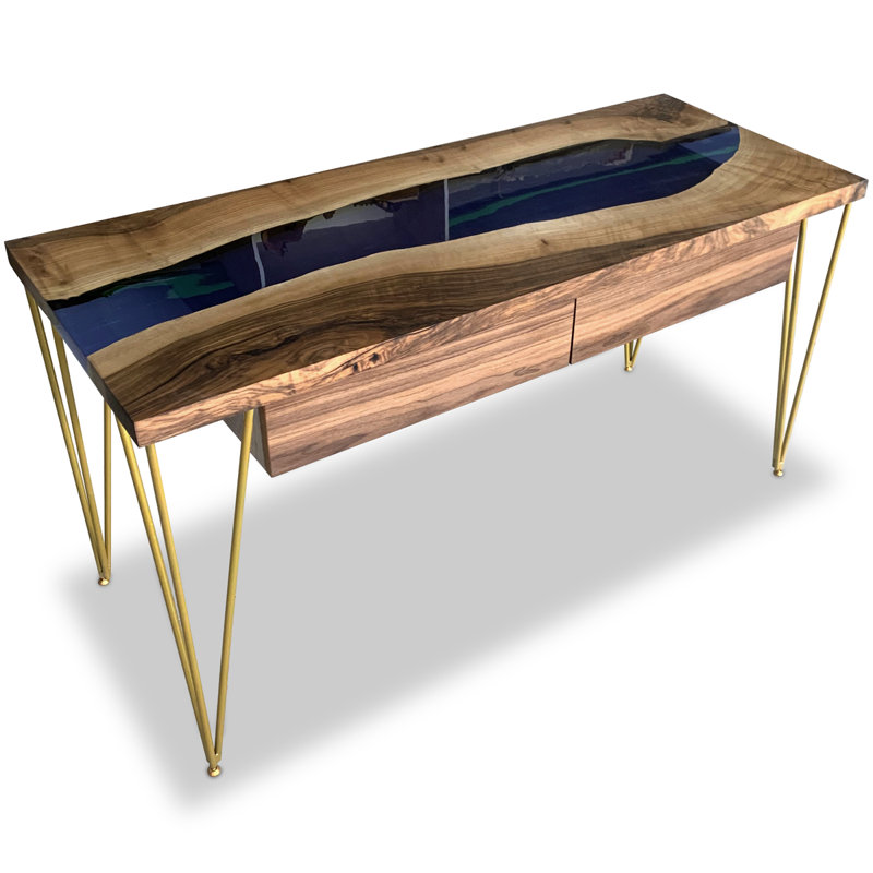 Brontes Metal Base Writing Desk, Smoked Navy Blue/Polished Chrome