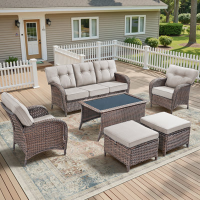6-Piece Patio Furniture Set, All-Weather Outdoor Seating Set With Club Chairs & Coffee Table