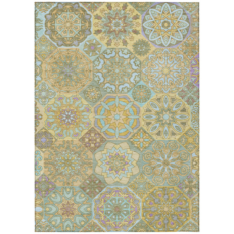 Machine Washable Indoor/Outdoor Chantille ACN2729 Americana Rug, Gold, 10' x 14'