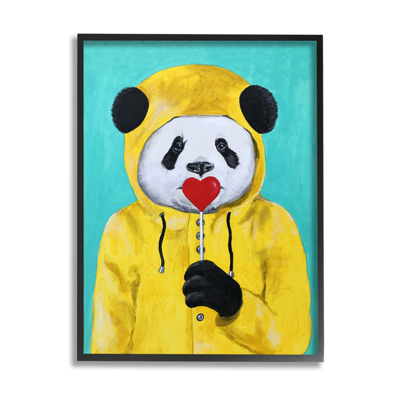Décoration murale panda pour enfant manteau Emlyn, H 20 po x l 16 po x P 1,5 po, Giclée encadrée noir minuit