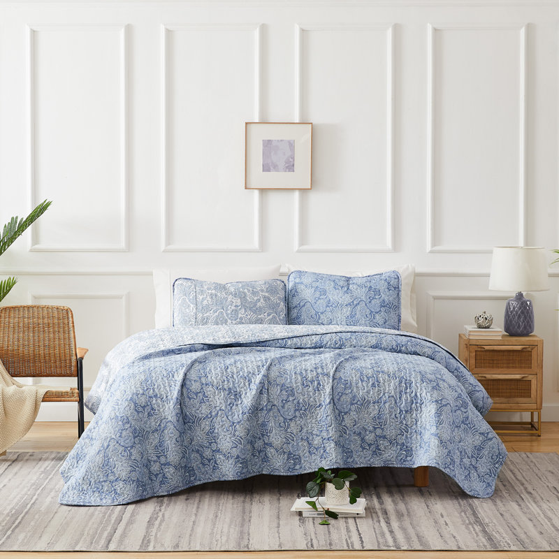 Ensemble de courtepointe réversible moderne et contemporaine en microfibre Paisley, Bleu