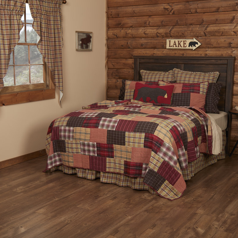 Queen Brown Cotton Reversible Patchwork Quilt Set