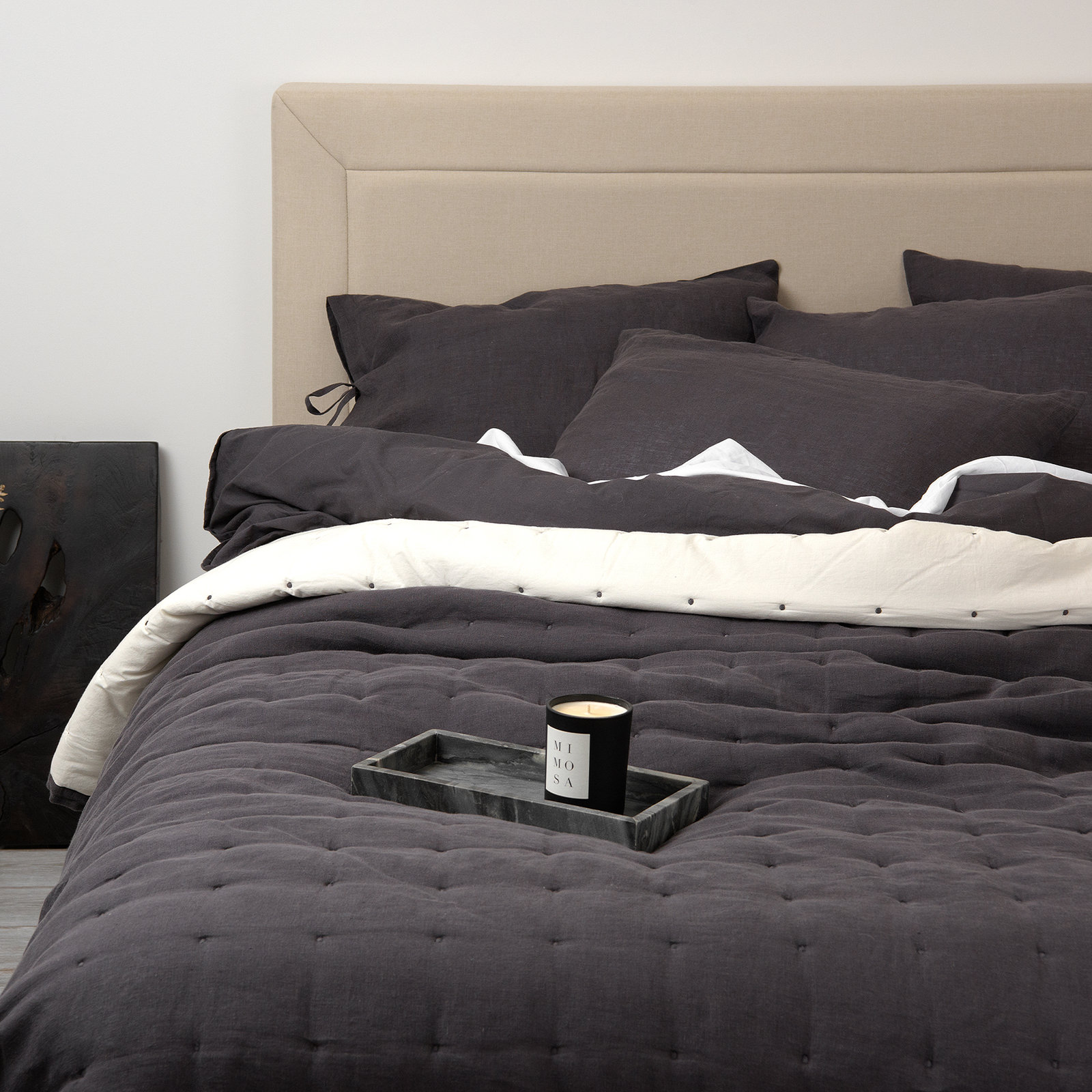 Linen Quilt Set, King Quilt, Gray