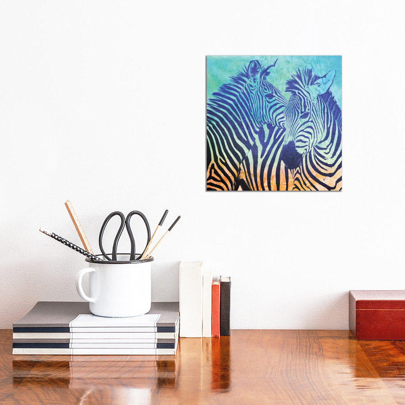 Teal Zebras 1 Piece Wrapped Canvas Painting, 30.48cm H x 30.48cm W x 1.91cm D