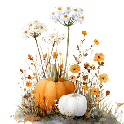 Wildflower Pumpkin Arrangement Wrapped Canvas Wall Art