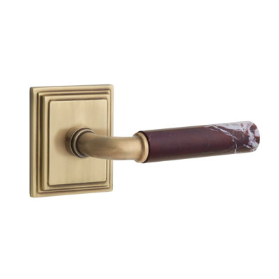 Emtek Select Privacy Leverset w/ Wilshire Rosette & R-Bar Stem, Rosso Levanto Marble Lever (CF)