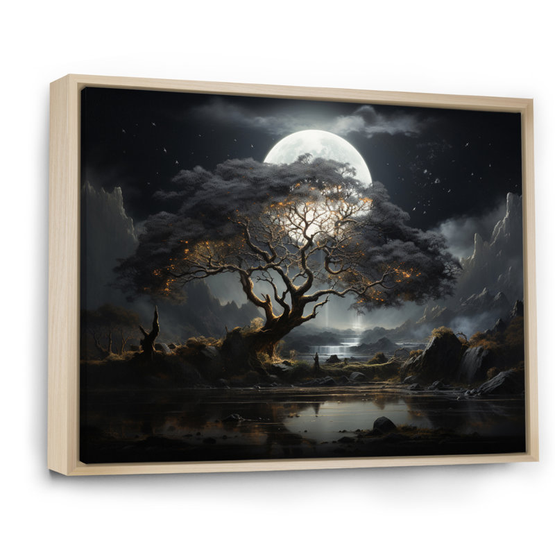«Grey Tree Essence of Light - Trees», art mural, H 30 po x l 40 po x P 1,5 po, Cadre naturel flottant