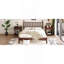 Grand lit plateforme en bois avec tête de lit en forme de gourde, lit plateforme de style rétro avec support en lattes de bois, noyer
