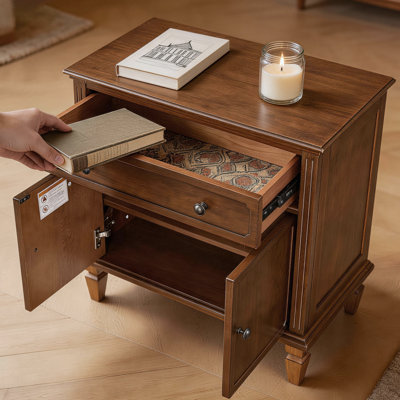 Nightstand with Charging Station, 1 Drawer and 2-Door Storage Cabinet, Wood Bedside Table with USB Port, Type-C Port and AC Outlets