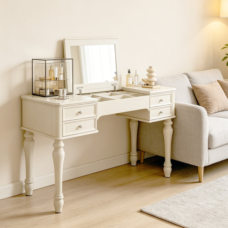 Coiffeuse 47,24 "style français rétro en bois de chêne blanc