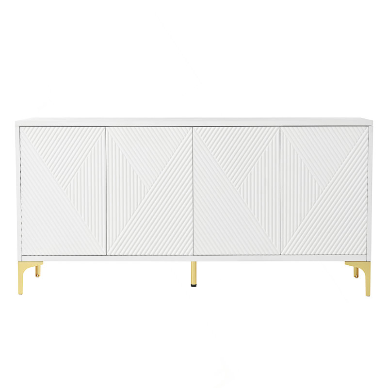 Buffet avec panneaux de porte sculptés, tablettes réglables et finition ultrabrillante pour les espaces de vie modernes