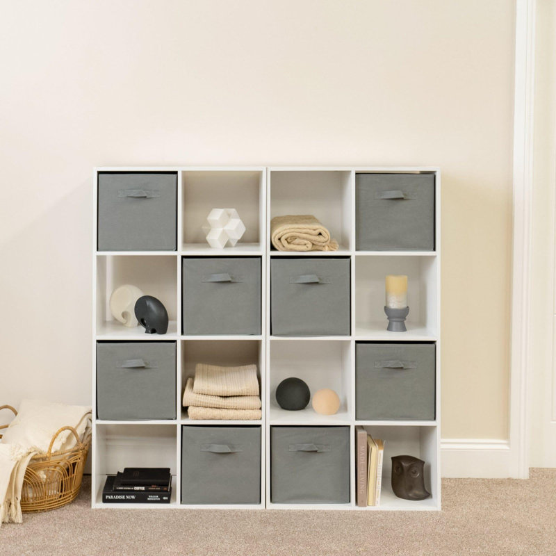 Northville 16 Cube Storage Unit, White/Grey With Baskets