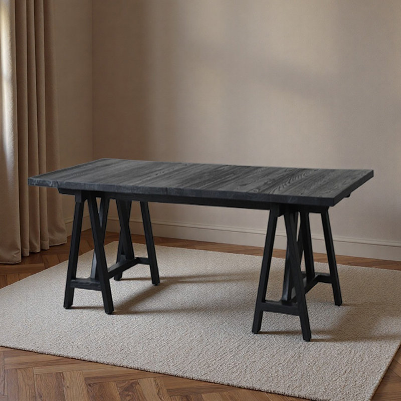 Bureau d'ordinateur noir en bois de frêne de grande taille, H 29,13 po x l 70,86 po x P 35,43 po
