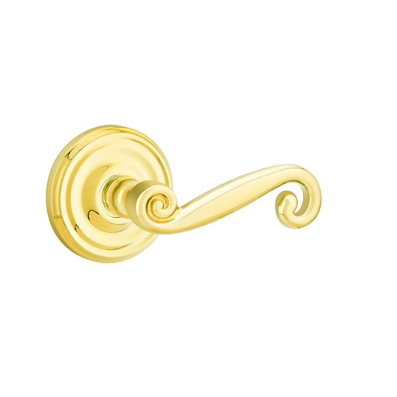 Scroll Privacy (Bed & Bath) Door Lever with Round Rosette, Right, Bright Brass