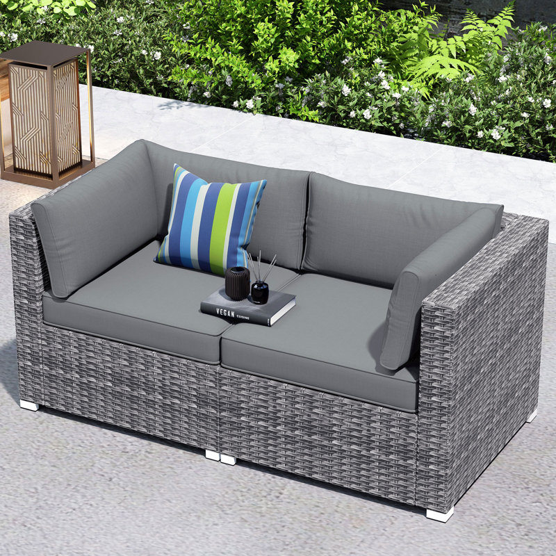 2-Person Outdoor Sectional With Cushions,All-Weather Wicker Patio  Loveseat, Dark Gray
