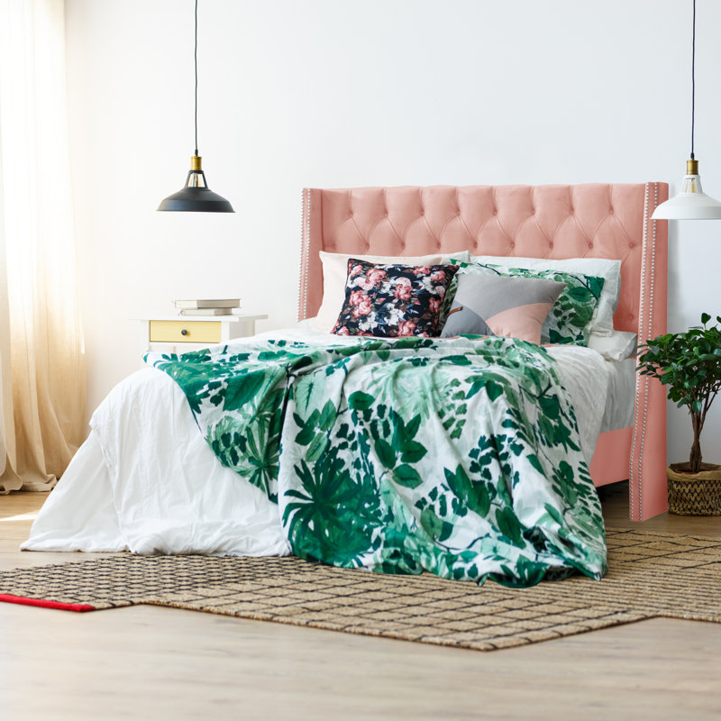 Avala Upholstered Wingback Bed, Queen, Classic Blush Performance Velvet