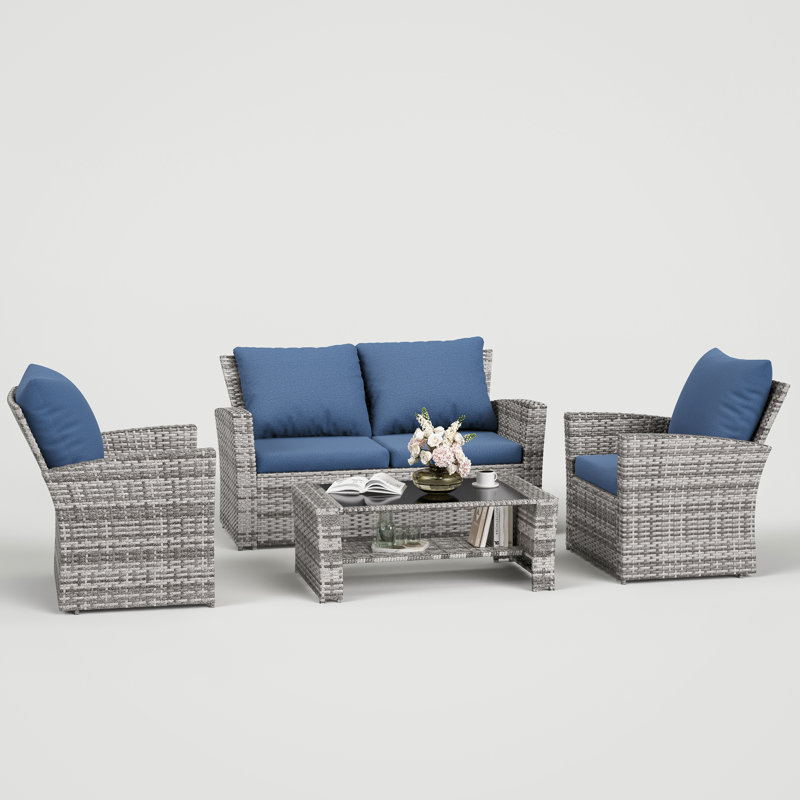 Rosolino 4 - Person Outdoor Seating Group with Cushions, Blue
