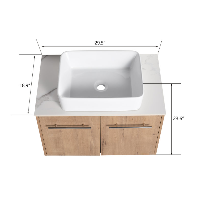 Meuble-lavabo mural simple 29,56 po avec plateau en céramique Egea