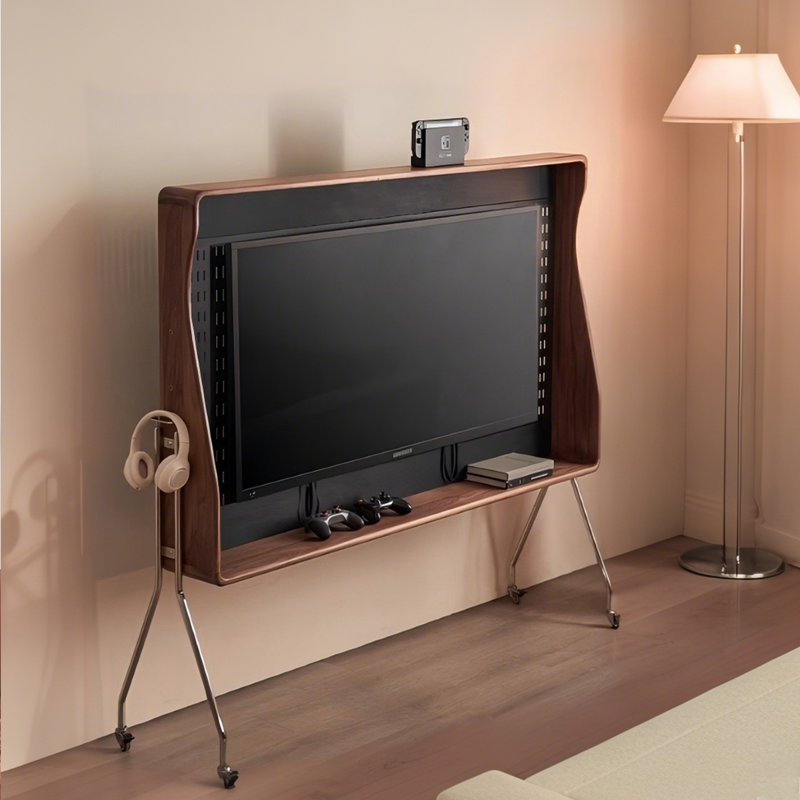 Retro Brown Solid Wood Movable TV Stand | Wayfair