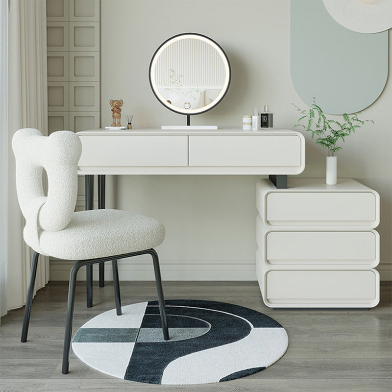Coiffeuse avec miroir lumineux, 5 tiroirs, 1 chaise