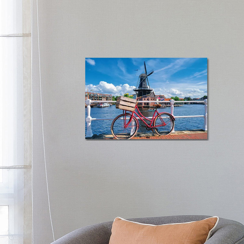 Dutch Essentials Bicycle And A Windmill by George Oze - Wrapped Canvas Print, 66.04 cm H x 45.72 cm W x 1.91 cm D