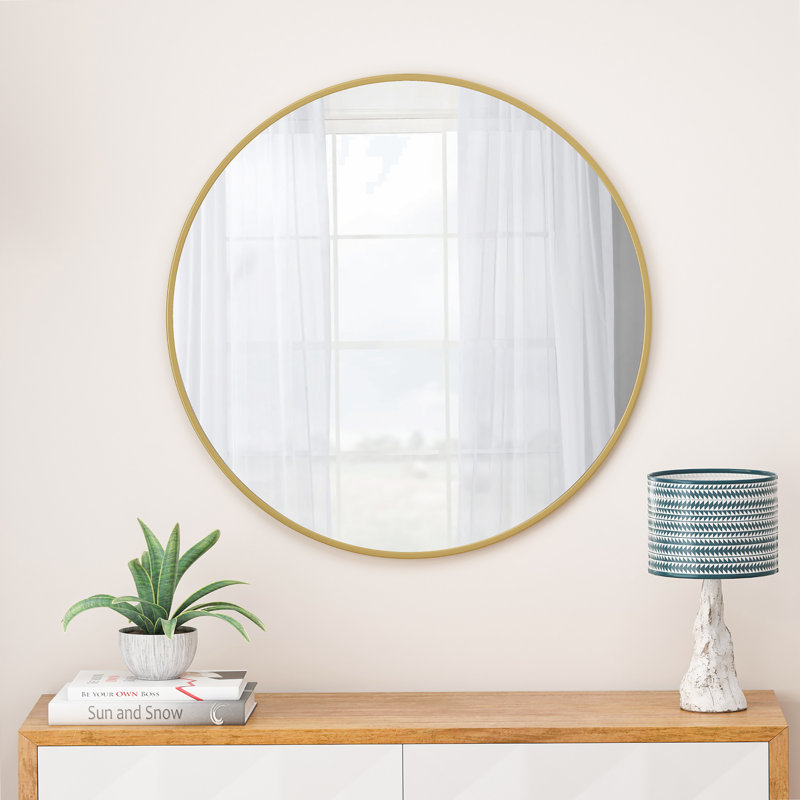 Adrihanna Round Wall Mirror With Frame,, Gold, 39" x 39"