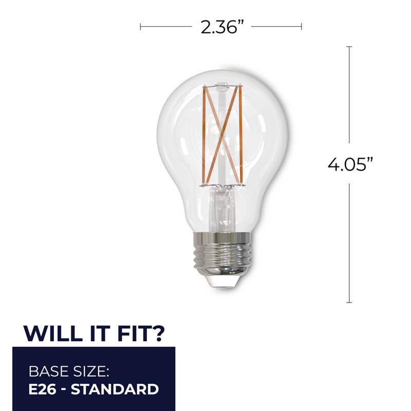 Ampoule DEL E26 de 40 watts, filament A19, lueur blanc chaud 2700K, 450 lumens, intensité variable