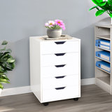 FixtureDisplays® 17 X 15 X 25" 5-Drawer Cabinet, White Bedside Table Nightstand, Slide Drawer, Easy Mobility on Wheets 10200