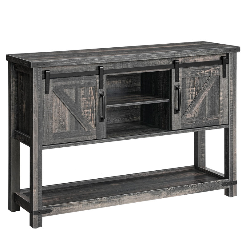 Ordonez 31.9" H Rectangular Console Table with Shelves, Dark Rustic Oak, 31.9" H x 46" W x 13.8" D