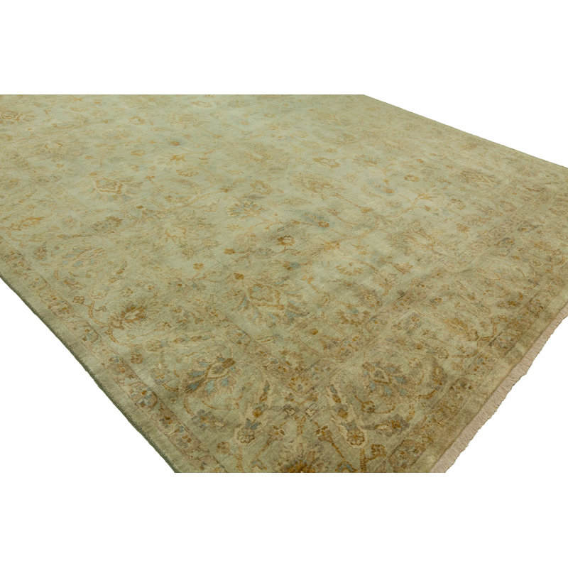 Sevon Wool Floral Area Rug in Mineral Green/Yellow/Ivory, Rectangle 2' x 3'