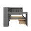 Lit élégant avec tablettes de rangement, tiroirs coulissants, prises de courant, éclairage DEL et surface de travail-377113471-377113470