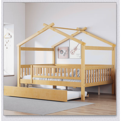 Wooden House Bed With Trundle