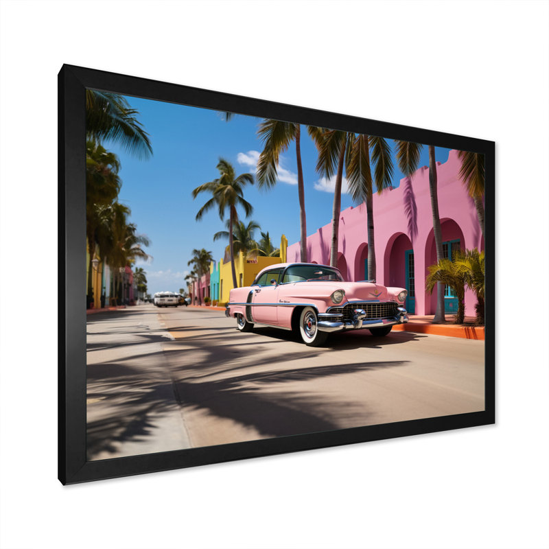 Miami Miami Cadillac V, reproduction d'art sur toile, H 12 po x l 20 po x P 1 po, Cadre simple noir
