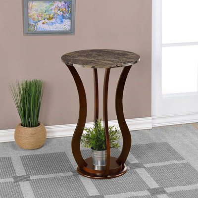 Table d'appoint ronde brune avec plateau en faux marbre