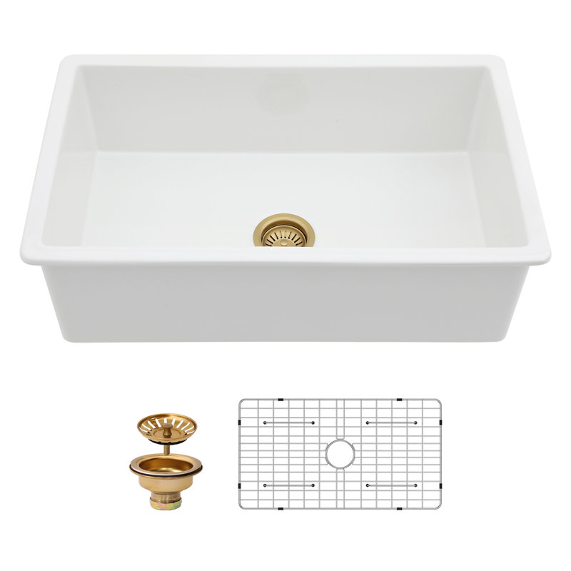 30"X18"X10" Undermount Single Bowl Fireclay Kitchen Sink - Dual Mount White Porcelain Fireclay Rectangular Deep Single Bowl Sink Basin