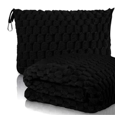 Clip On Travel Pillow & Ultra-soft Travel Blanket 2-in-1, Lightweight Fleece Airplane Blanket With Built-in Pouch, Portable For Travel Car Camping Home