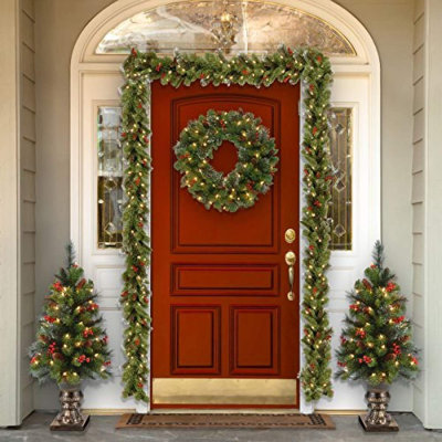 Pre-Lit Artificial Christmas Wreath, Crestwood Spruce,  Lights, Decorated With Pine Cones, Berry Clusters, Christmas Collection