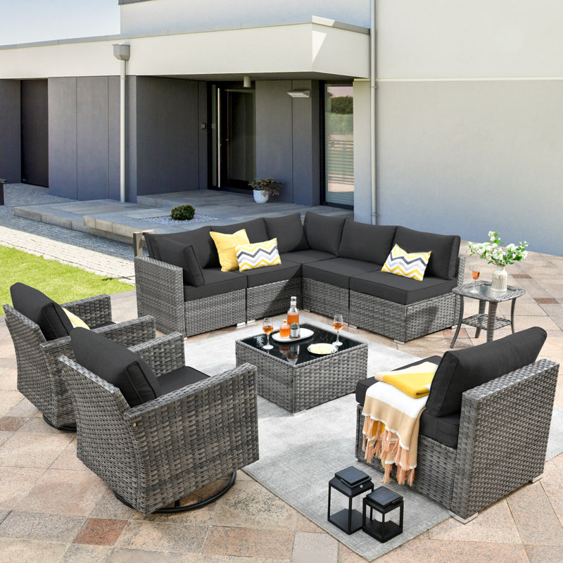 Almeria 8 - Person Modular Patio Conversation Set with Cushions, Black