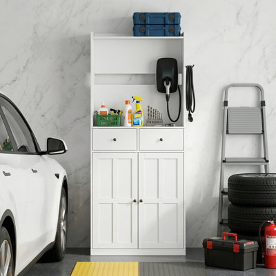 No-Drill EV Charger Cabinet With Storage & Cable Hooks, Anti-Tip Garage Charging Station Organizer
