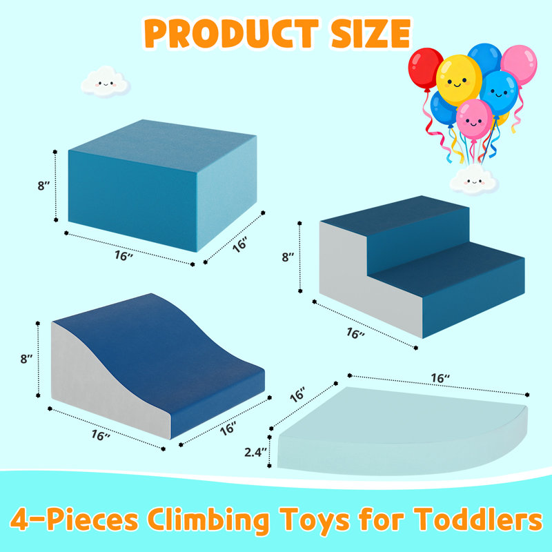 4 blocs d'escalade en mousse souple pour tout-petits, ensemble de terrain de jeu intérieur en cuir PU pour ramper, glisser et apprendre.