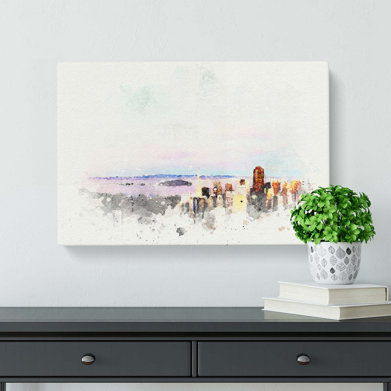 San Francisco Under A Pink Sky In Abstract - Wrapped Canvas, 40cm H x 60cm W x 3cm D