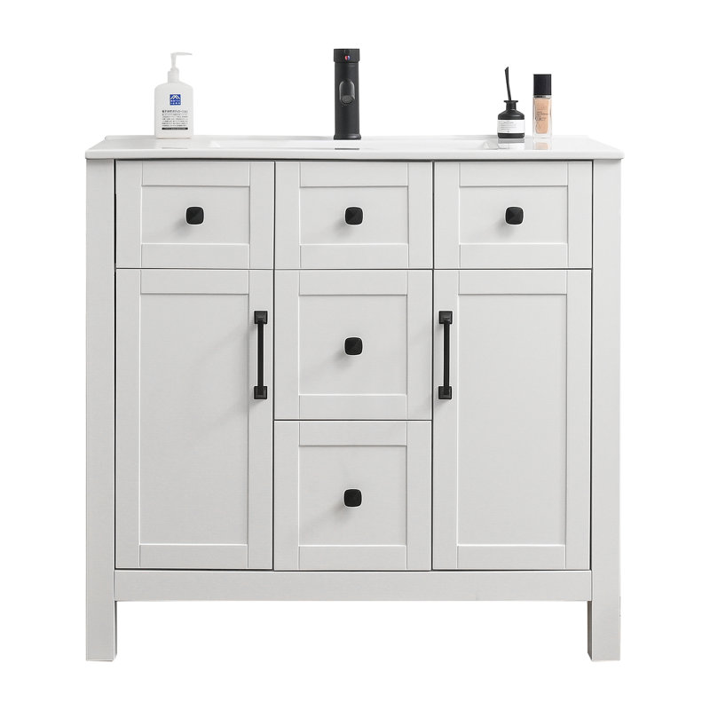 Meuble-lavabo simple 36 po avec comptoir en céramique forgé à haute température et robinet économiseur d'eau, Blanc