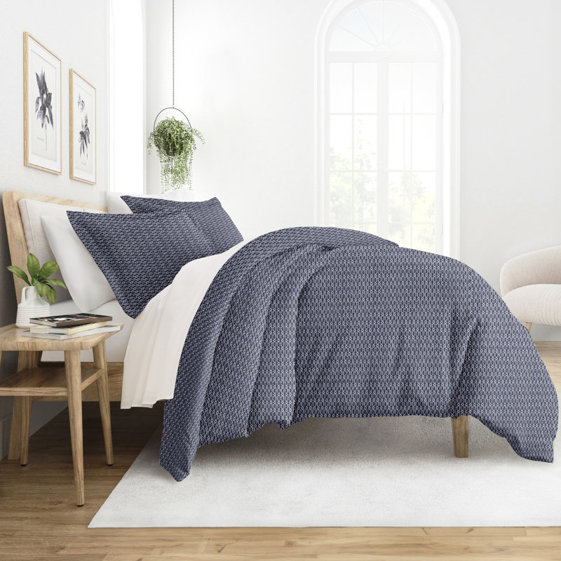 Duvet Cover Set Home Diamond Pattern, Full/ Queen Duvet + 2 Shams, Navy